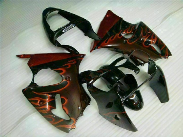 00-02 Black Red Flame Kawasaki ZX6R Motorcycle Fairings 00-02 Black Red Flame Kawasaki ZX6R Motorcycle Fairings