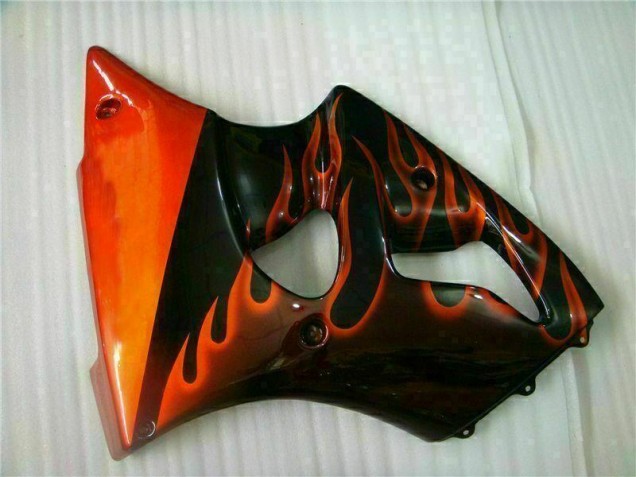 00-02 Black Red Flame Kawasaki ZX6R Motorcycle Fairings 00-02 Black Red Flame Kawasaki ZX6R Motorcycle Fairings