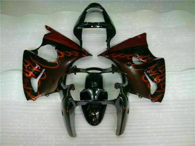 00-02 Black Red Flame Kawasaki ZX6R Motorcycle Fairings 00-02 Black Red Flame Kawasaki ZX6R Motorcycle Fairings
