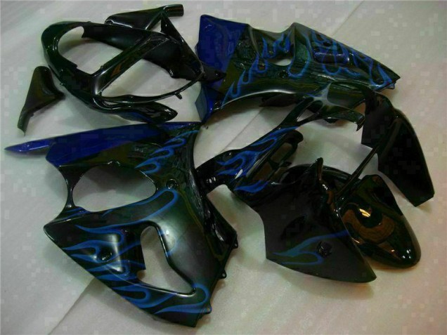 00-02 Black with Blue Flame Kawasaki ZX6R Motorcycle Fairings 00-02 Black with Blue Flame Kawasaki ZX6R Motorcycle Fairings