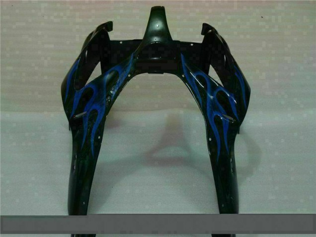 00-02 Black with Blue Flame Kawasaki ZX6R Motorcycle Fairings 00-02 Black with Blue Flame Kawasaki ZX6R Motorcycle Fairings