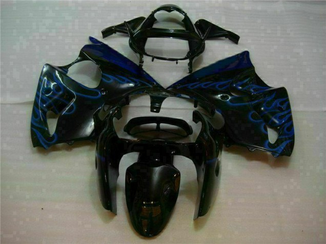 00-02 Black with Blue Flame Kawasaki ZX6R Motorcycle Fairings 00-02 Black with Blue Flame Kawasaki ZX6R Motorcycle Fairings