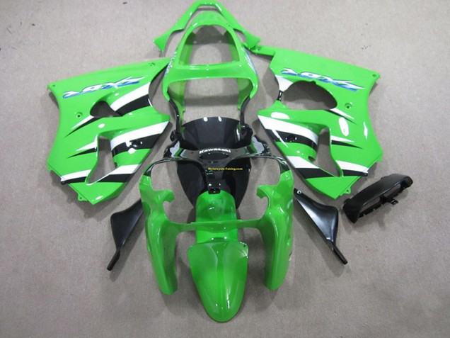00-02 Green Black White Kawasaki ZX6R Motorcycle Fairing 00-02 Green Black White Kawasaki ZX6R Motorcycle Fairing