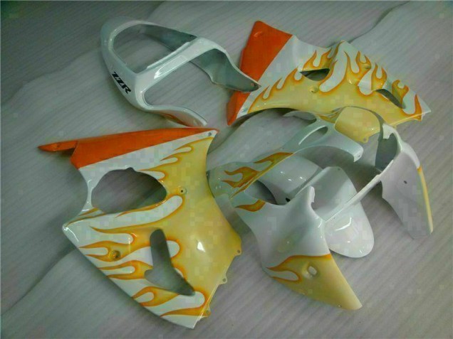 00-02 White Yellow Flame Kawasaki ZX6R Motorcycle Fairings 00-02 White Yellow Flame Kawasaki ZX6R Motorcycle Fairings