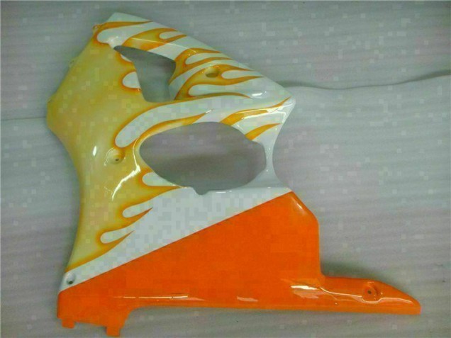 00-02 White Yellow Flame Kawasaki ZX6R Motorcycle Fairings 00-02 White Yellow Flame Kawasaki ZX6R Motorcycle Fairings