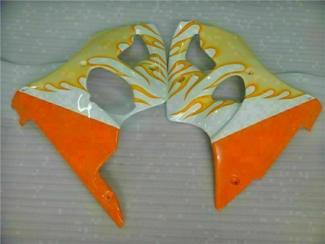 00-02 White Yellow Flame Kawasaki ZX6R Motorcycle Fairings 00-02 White Yellow Flame Kawasaki ZX6R Motorcycle Fairings