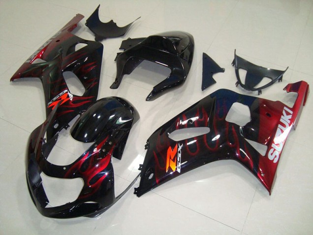 01-03 Black Red Flame Suzuki GSXR 750 Motorcycle Fairings 01-03 Black Red Flame Suzuki GSXR 750 Motorcycle Fairings