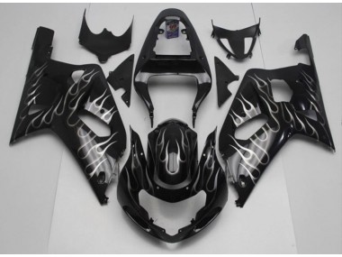 01-03 Black White Flame Suzuki GSXR 600/750 Motorcycle Fairings