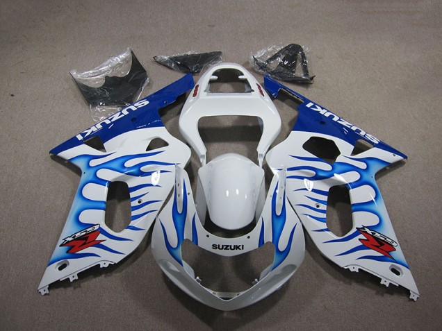 01-03 White Blue Flame Suzuki GSXR 750 Motorcycle Fairings 01-03 White Blue Flame Suzuki GSXR 750 Motorcycle Fairings