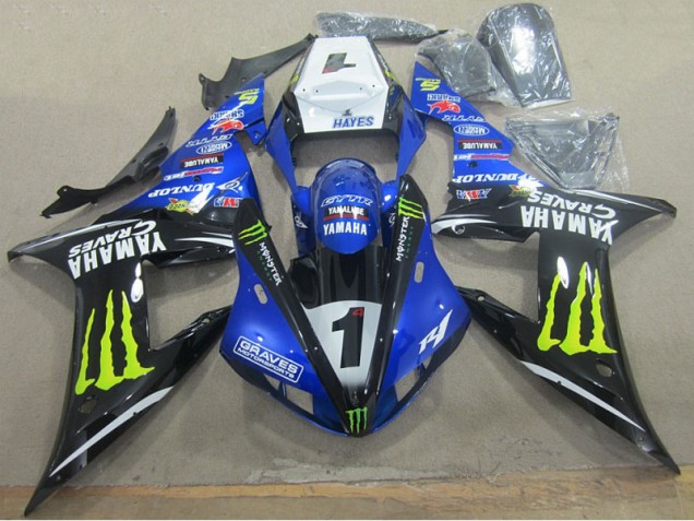 02-03 Blue Black Graves 1 Yamaha YZF R1 Motorcycle Fairings 02-03 Blue Black Graves 1 Yamaha YZF R1 Motorcycle Fairings