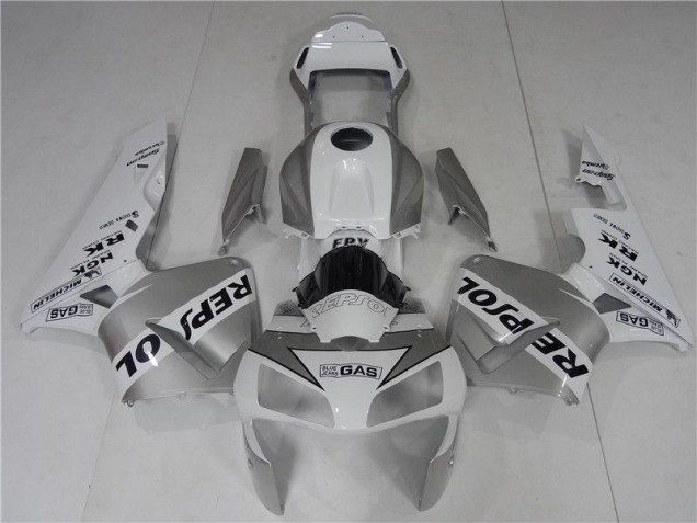 03-04 Silver White Black Repsol Honda CBR600RR Motorcycle Fairing 03-04 Silver White Black Repsol Honda CBR600RR Motorcycle Fairing