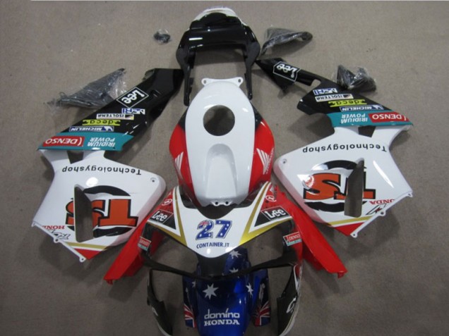 03-04 White Red Blue 27 Honda CBR600RR Motorcycle Fairings 03-04 White Red Blue 27 Honda CBR600RR Motorcycle Fairings
