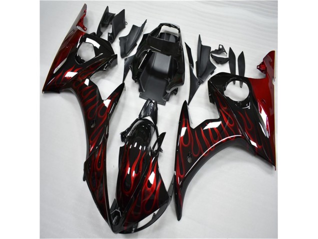 03-05 Black Red Flame Yamaha YZF R6 Motorcycle Fairings 03-05 Black Red Flame Yamaha YZF R6 Motorcycle Fairings