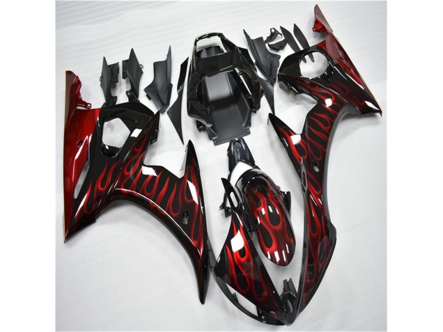 03-05 Black Red Flame Yamaha YZF R6 Motorcycle Fairings 03-05 Black Red Flame Yamaha YZF R6 Motorcycle Fairings