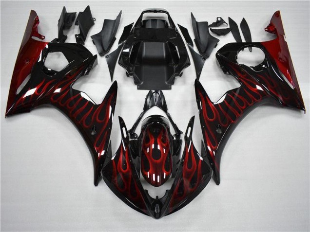 03-05 Black Red Flame Yamaha YZF R6 Motorcycle Fairings 03-05 Black Red Flame Yamaha YZF R6 Motorcycle Fairings