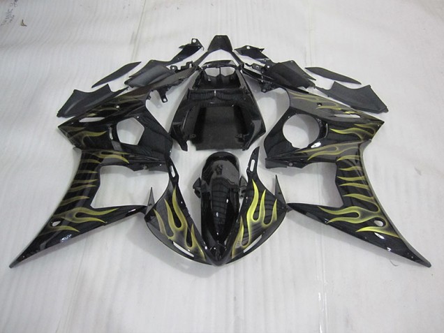 03-05 Black with Yellow Flame Yamaha YZF R6 Motorcycle Fairings 03-05 Black with Yellow Flame Yamaha YZF R6 Motorcycle Fairings