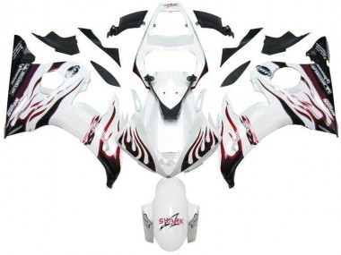 03-05 White Black Red Flame Yamaha YZF R6 Motorcycle Fairings