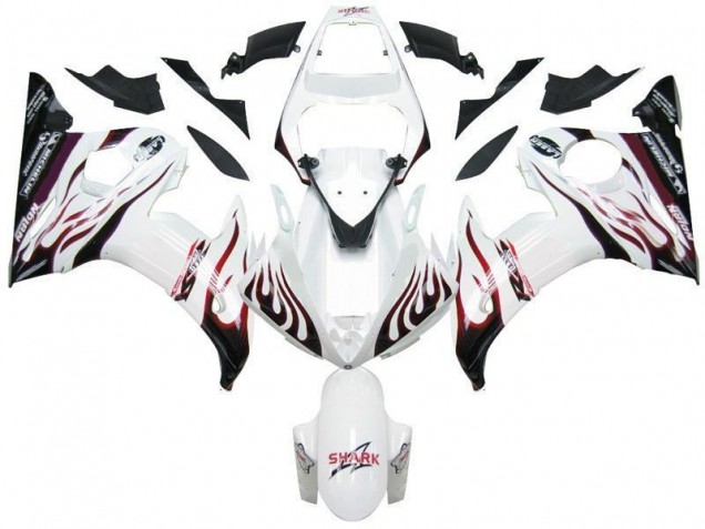 03-05 White Black Red Flame Yamaha YZF R6 Motorcycle Fairings 03-05 White Black Red Flame Yamaha YZF R6 Motorcycle Fairings