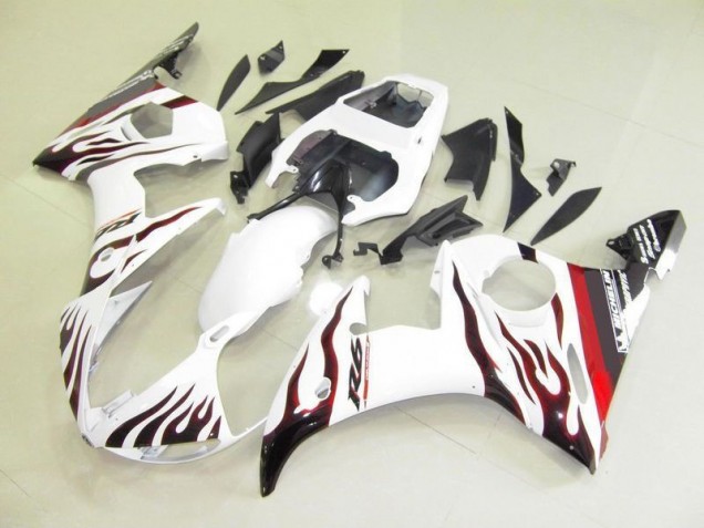 03-05 White and Flame Yamaha YZF R6 Motorcycle Fairings 03-05 White and Flame Yamaha YZF R6 Motorcycle Fairings