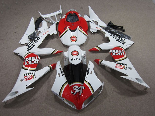 04-06 Red White Lucky Strike Yamaha YZF R1 Motorcycle Fairings 04-06 Red White Lucky Strike Yamaha YZF R1 Motorcycle Fairings