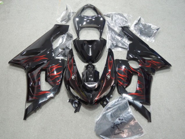 05-06 Black Red Flame Kawasaki ZX6R Motorcycle Fairings 05-06 Black Red Flame Kawasaki ZX6R Motorcycle Fairings