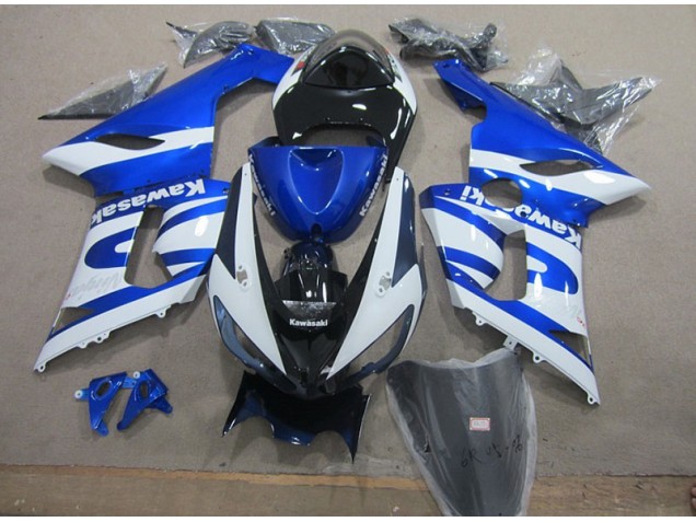 05-06 Blue White Kawasaki ZX6R Motorcycle Fairings 05-06 Blue White Kawasaki ZX6R Motorcycle Fairings