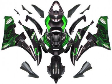 06-07 Black Green Flame Yamaha YZF R6 Motorcycle Fairings