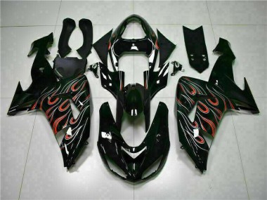 06-07 Black Red Flame Kawasaki ZX10R Motorcycle Fairing