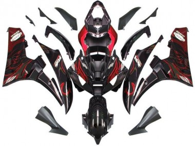 06-07 Black Red Flame Yamaha YZF R6 Motorcycle Fairings