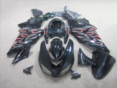 06-07 Black White Red Flame Kawasaki ZX10R Motorcycle Fairings