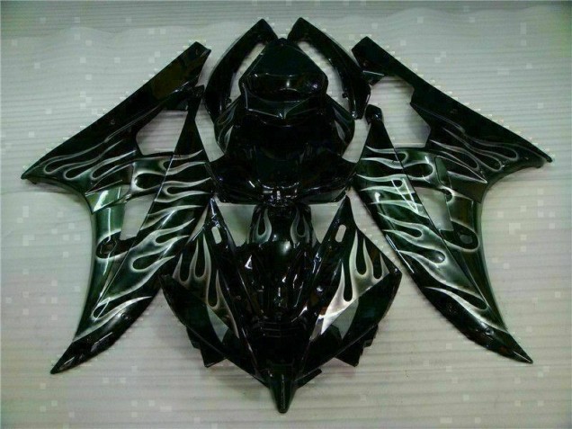 06-07 Silver Flame Black Yamaha YZF R6 Motorcycle Fairings 06-07 Silver Flame Black Yamaha YZF R6 Motorcycle Fairings
