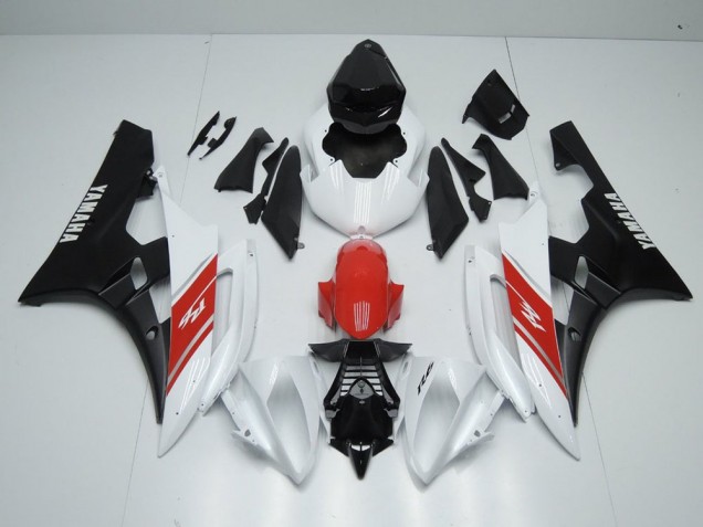 06-07 White Red and Matte Black Yamaha YZF R6 Motorcycle Fairings 06-07 White Red and Matte Black Yamaha YZF R6 Motorcycle Fairings