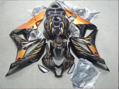 07-08 Black Orange Flame Honda CBR600RR Motorcycle Fairings