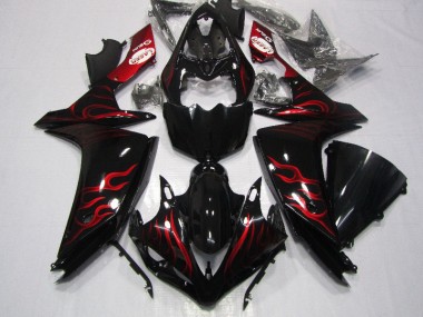 07-08 Black Red Flame Yamaha YZF R1 Motorcycle Fairings