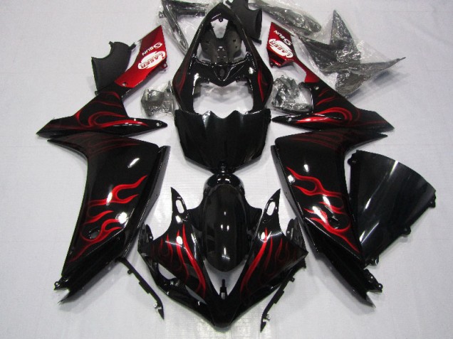 07-08 Black Red Flame Yamaha YZF R1 Motorcycle Fairings 07-08 Black Red Flame Yamaha YZF R1 Motorcycle Fairings