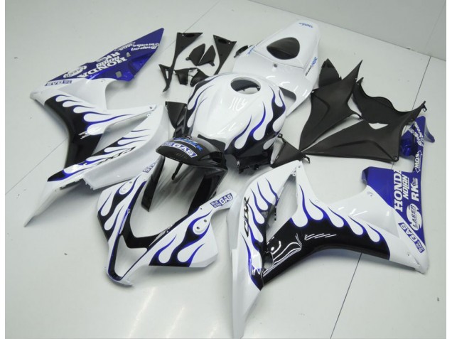 07-08 White Blue Flame Honda CBR600RR Motorcycle Fairings