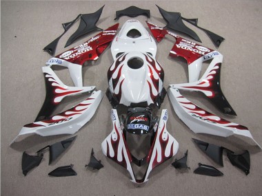 07-08 White Red Flame SHARK Honda CBR600RR Motorcycle Fairings