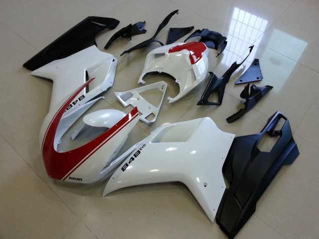 07-14 Matte Black White with Red Stripe Ducati 848 1098 1198 Motorcycle Fairings 07-14 Matte Black White with Red Stripe Ducati 848 1098 1198 Motorcycle Fairings