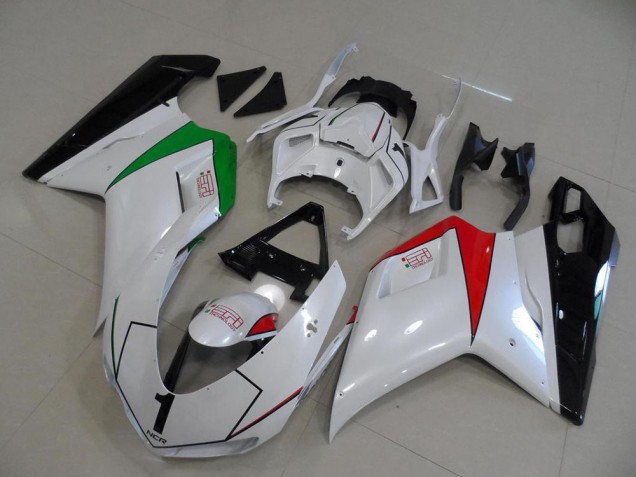 07-14 Pearl White with Italy Flag Ducati 848 1098 1198 Motorcycle Fairings 07-14 Pearl White with Italy Flag Ducati 848 1098 1198 Motorcycle Fairings