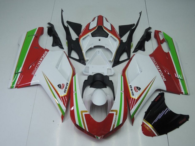 07-14 Red White and Green Ducati 848 1098 1198 Motorcycle Fairings 07-14 Red White and Green Ducati 848 1098 1198 Motorcycle Fairings