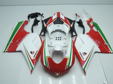 07-14 White and Red with Green Stripe Ducati 848 1098 1198 Motorcycle Fairings