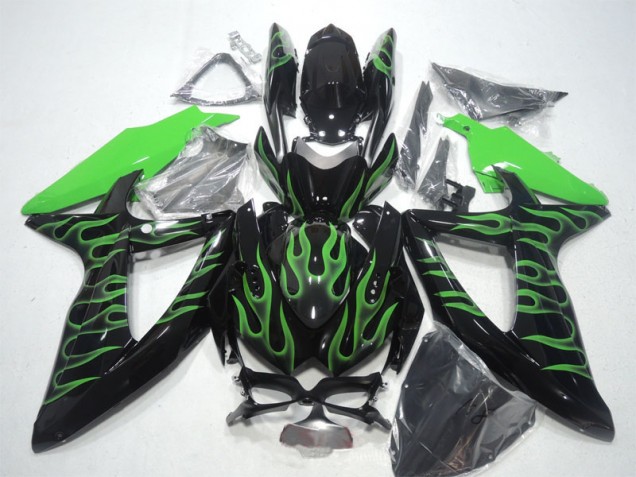 08-10 Black Green Flame Suzuki GSXR 600 Motorcycle Fairings 08-10 Black Green Flame Suzuki GSXR 600 Motorcycle Fairings