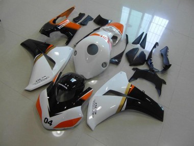 08-11 White and Black and Orange Race Honda CBR1000RR Motorcycle Fairings