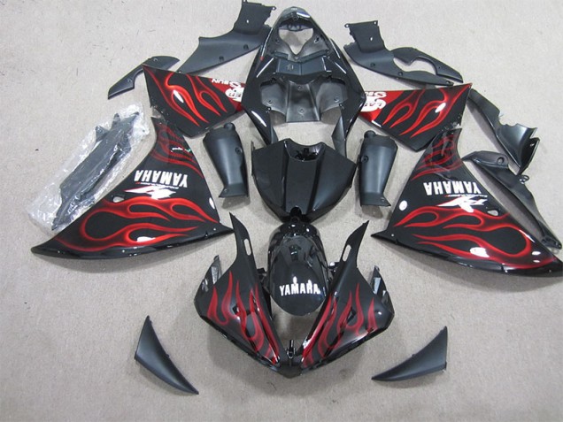 09-11 Black Red Flame White Decal Yamaha YZF R1 Motorcycle Fairings 09-11 Black Red Flame White Decal Yamaha YZF R1 Motorcycle Fairings