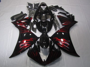 09-11 Black Red Flame Yamaha YZF R1 Motorcycle Fairings