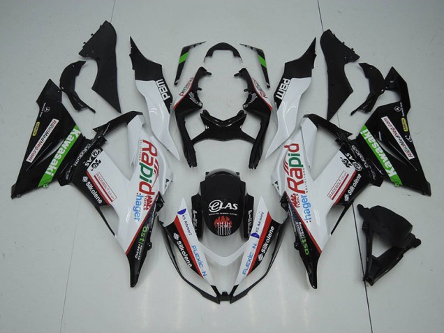 13-18 Black White Rapid Hager Kawasaki ZX6R Motorcycle Fairings