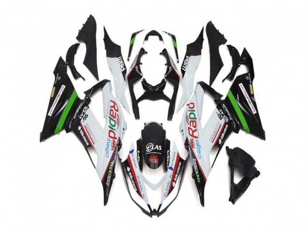 13-18 White Black Kawasaki ZX6R Motorcycle Fairings