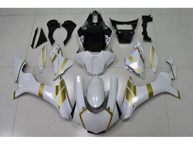 15-19 White with Gold Decal Yamaha YZF R1 Motorcycle Fairings 15-19 White with Gold Decal Yamaha YZF R1 Motorcycle Fairings