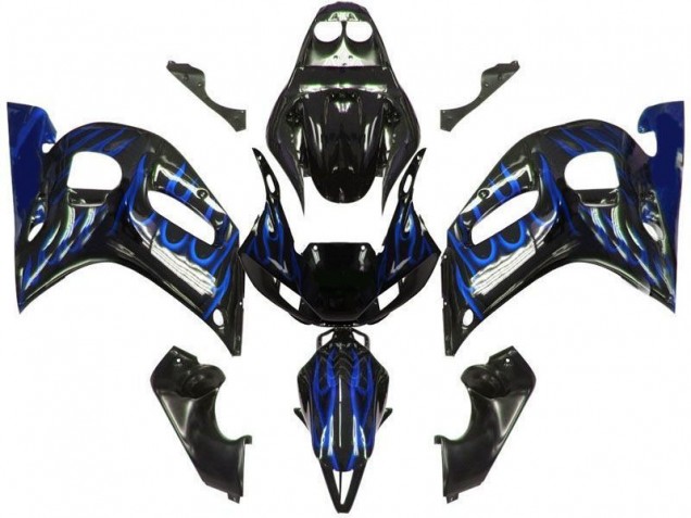 98-02 Black Blue Flame Yamaha YZF R6 Motorcycle Fairings 98-02 Black Blue Flame Yamaha YZF R6 Motorcycle Fairings