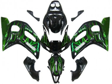 98-02 Black Green Flame Yamaha YZF R6 Motorcycle Fairings